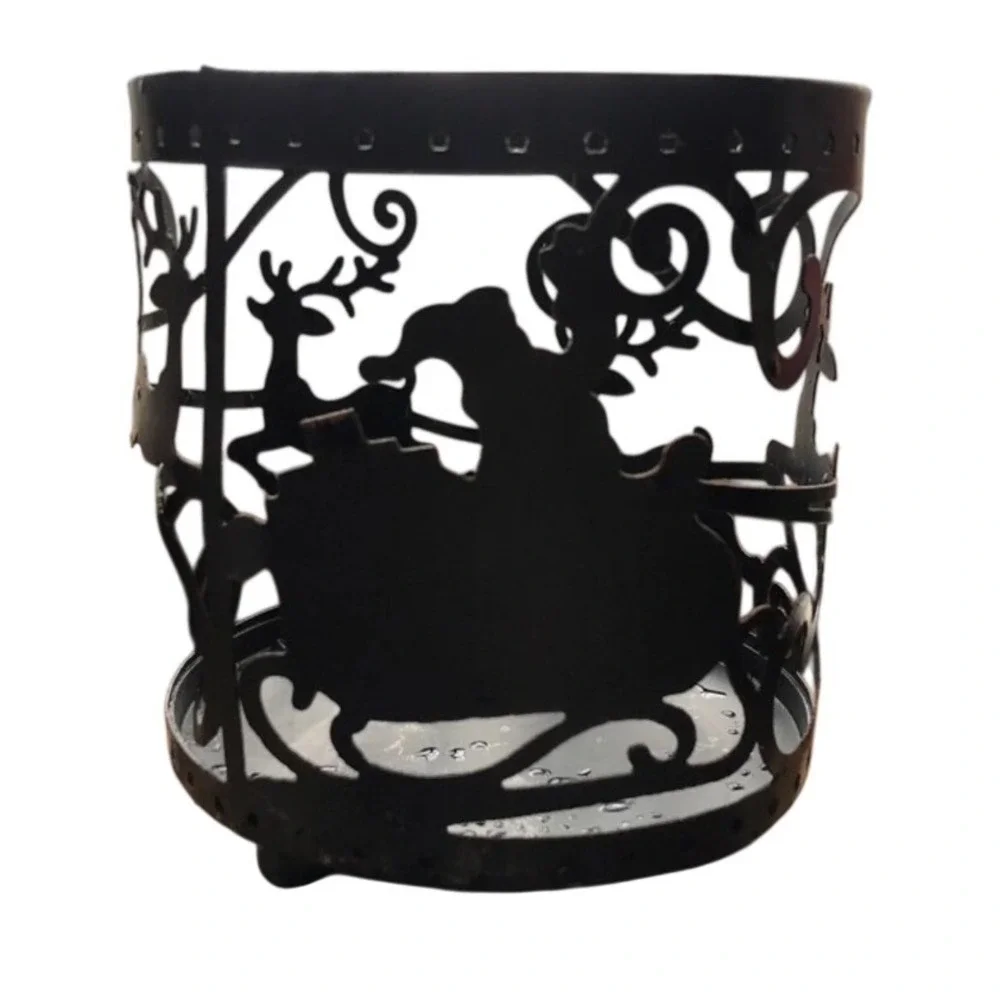Bath & Body Works Santa Sleigh Reindeer Metal 3-Wick Candle Holder Sleeve Black‎